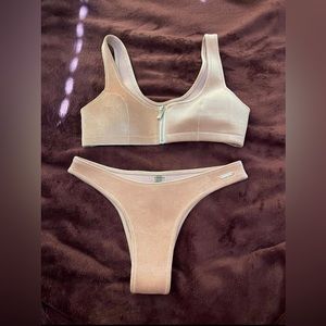 BLACKBOUGH SWIMWEAR VELVET SCOOPED NECK WITH ZIPPER BIKINI SET (BABY PINK)